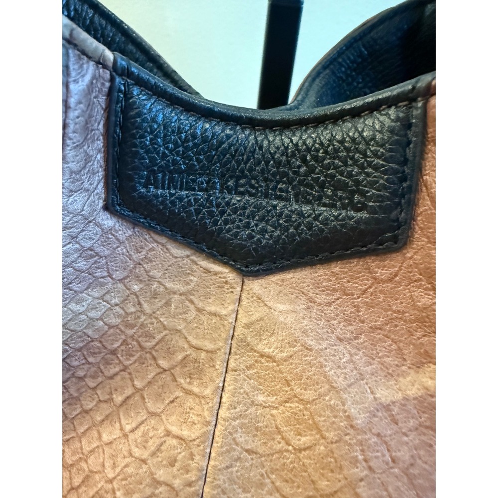 Aimee Kestenberg Snake Embossed Leather Hobo Bag Brown/Black Gold Tone A282317 - Picture 5 of 16